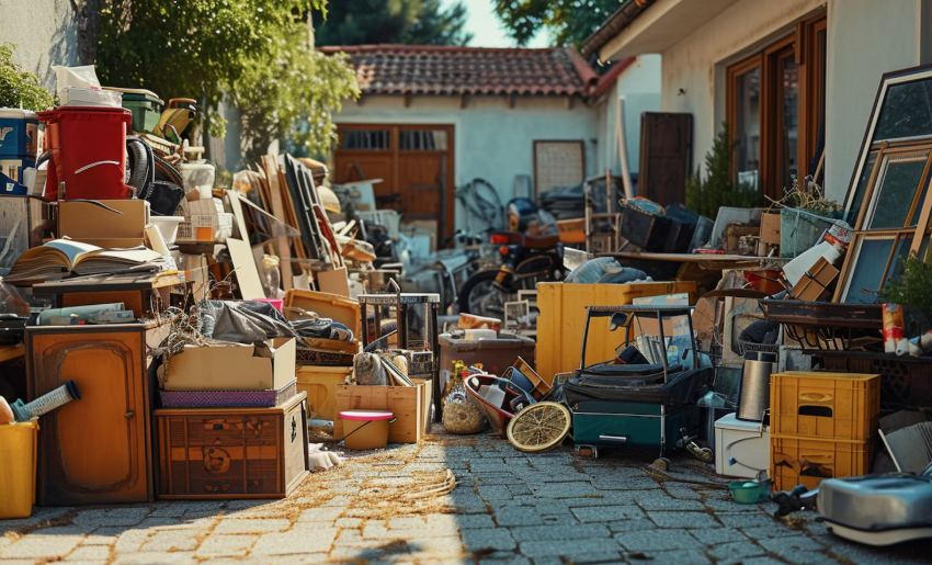 Cluttered outdoor area filled with household items awaiting affordable junk removal.