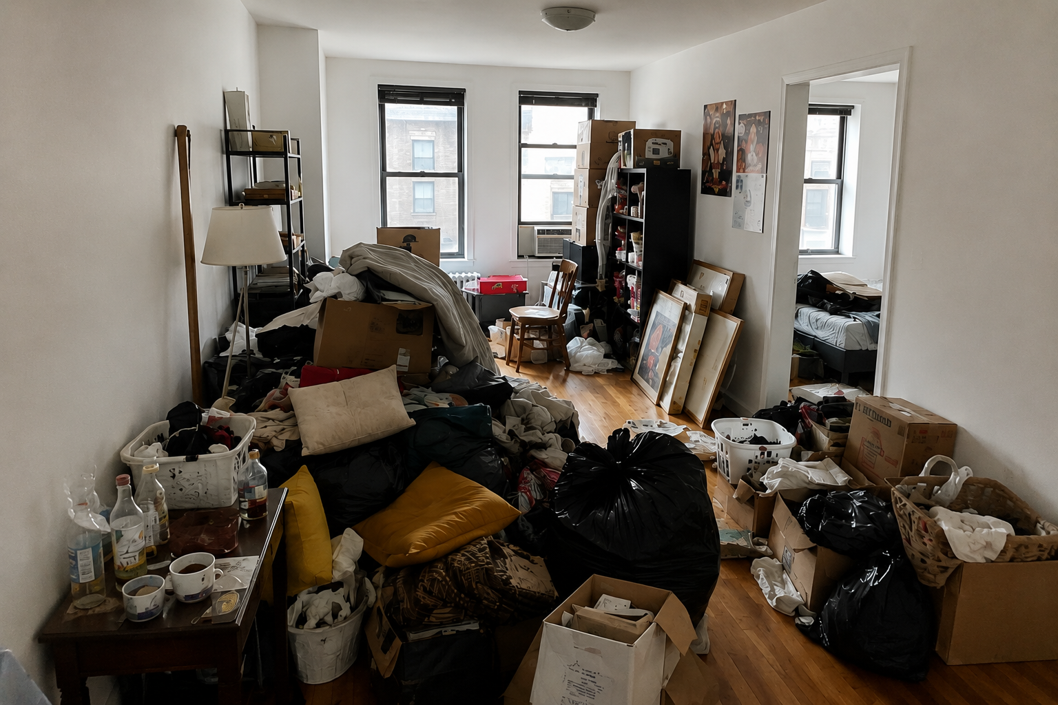 Cluttered Cambridge apartment before junk removal