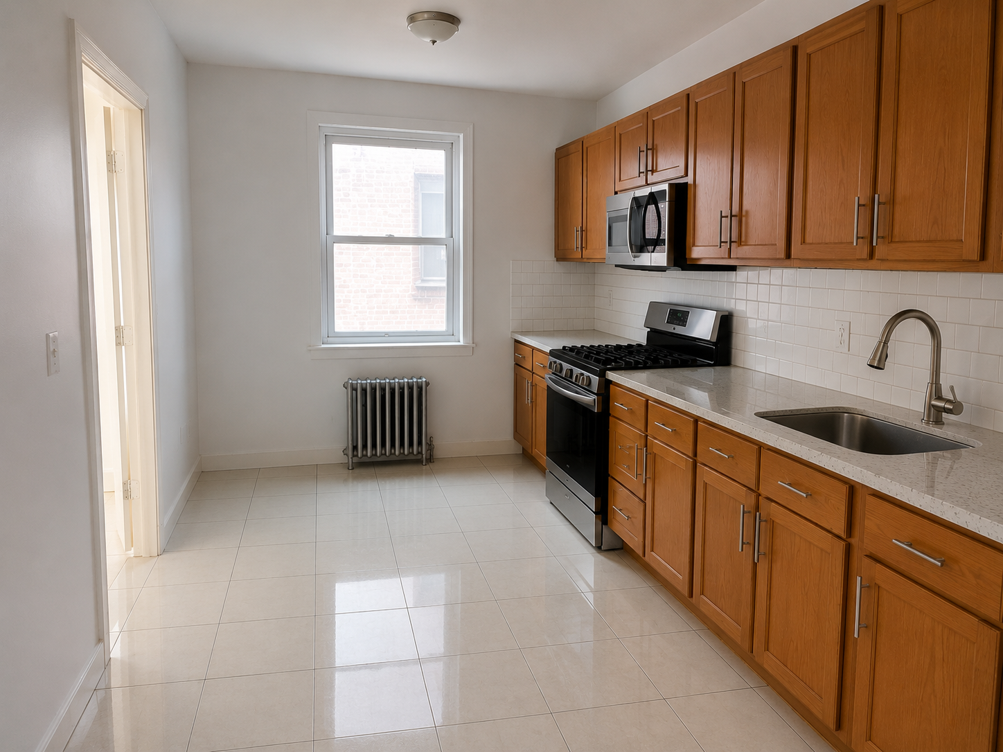 Cleared kitchen space after renovation debris removal